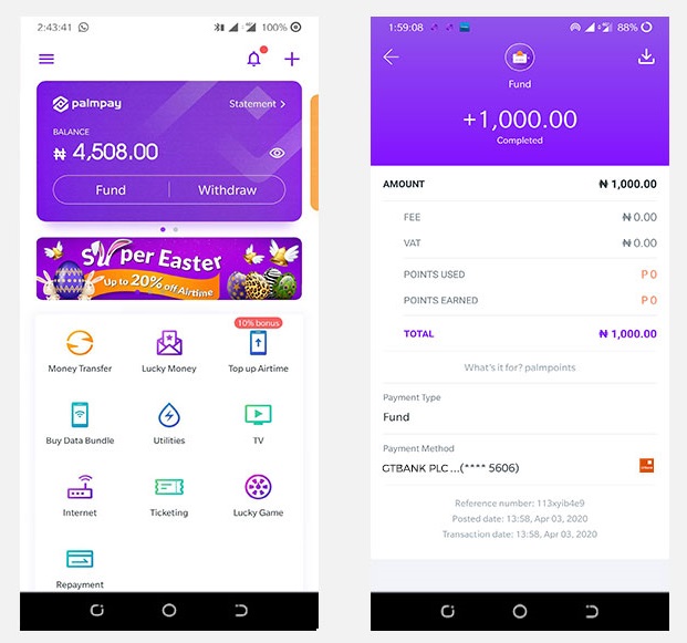 palmpay payment app - ading funds to your wallet