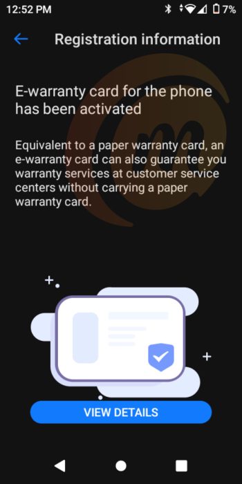 TECNO pop 4 review e-warranty card