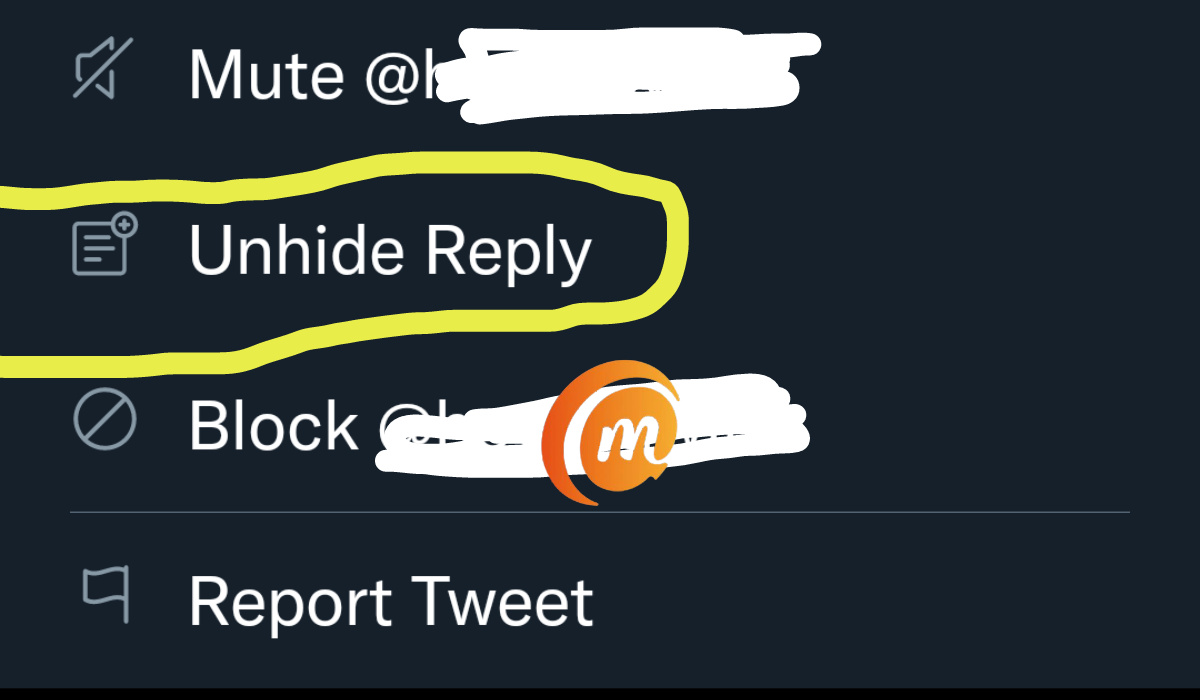 how to unhide a reply to your tweet step two