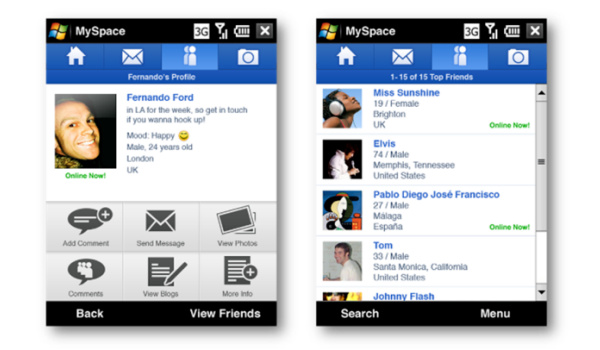 MySpace app for Windows phones