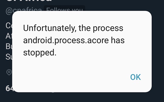 Process system is not responding Samsung Galaxy A5 2017 android.process.acore error