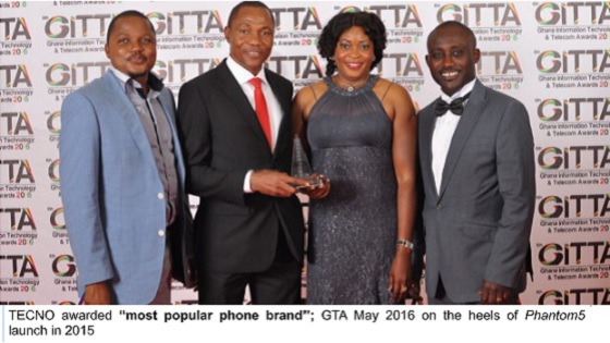 
TECNO awarded “most popular phone brand; GTA May 2016 on the heels of Phantom 5 launch in 2015.