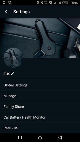 ZUS Smart Car Finder app settings